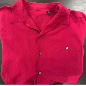 Ashworth Golf Shirt Camp Collar‎ Button Up Short Sleeve Casual Red Large